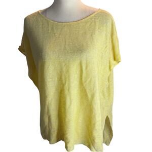Eileen Fisher Yellow Organic Linen Oversized Tunic Top Open Knit, Size Small